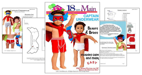18 On Main 18 Inch Boy Doll Captain Underwear 18" Doll Clothes Pattern Pixie Faire