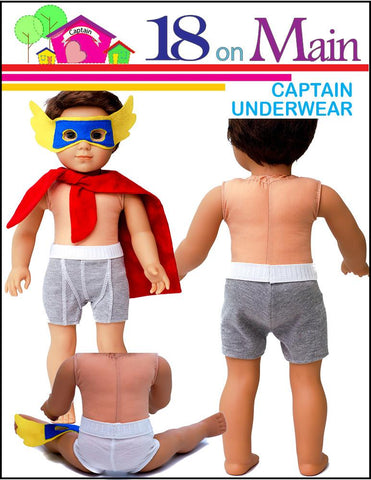 18 On Main 18 Inch Boy Doll Captain Underwear 18" Doll Clothes Pattern Pixie Faire