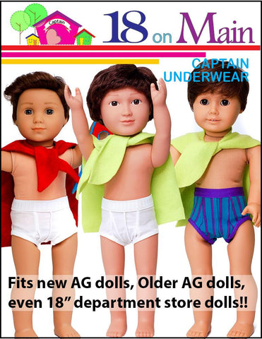 18 On Main 18 Inch Boy Doll Captain Underwear 18" Doll Clothes Pattern Pixie Faire