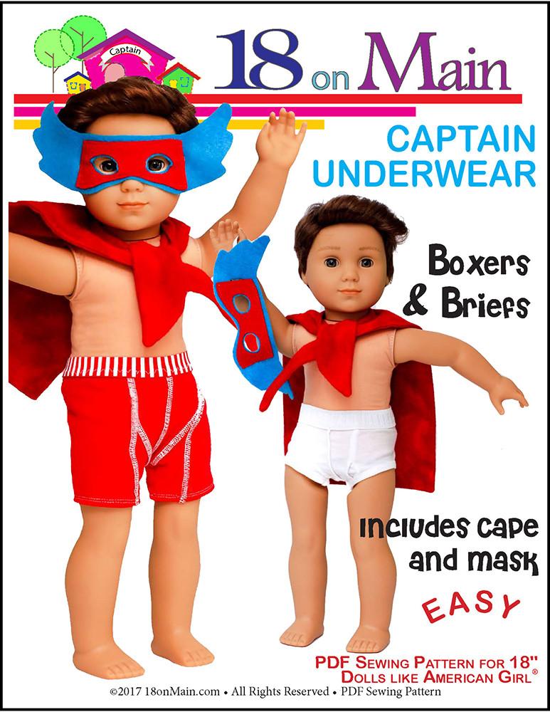 18 on Main Captain Underwear Doll Clothes Pattern 18 inch dolls such as  American Girl®