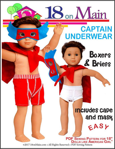 18 On Main 18 Inch Boy Doll Captain Underwear 18" Doll Clothes Pattern Pixie Faire