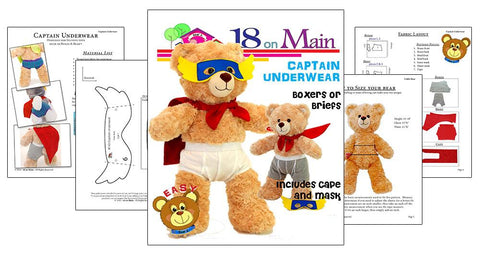 18 On Main Build-A-Bear Captain Underwear Pattern for Build-A-Bear Dolls Pixie Faire