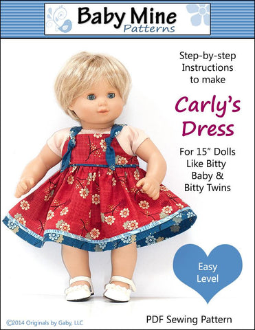 Baby Mine Bitty Baby/Twin Carly's Dress 15" Baby Doll Clothes Pattern Pixie Faire