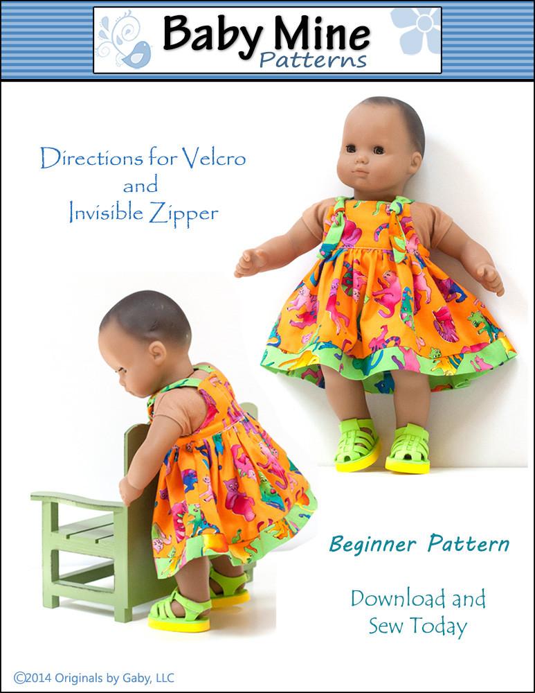 Baby Mine Bitty Baby/Twin Carly's Dress 15" Baby Doll Clothes Pattern Pixie Faire
