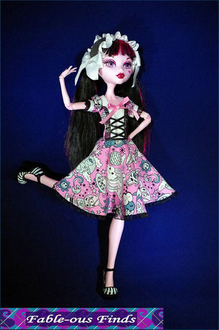 Fable-ous Finds Monster High Carroll's Muse Dress, Apron, and Bonnet Pattern for 17" Monster High Dolls Pixie Faire