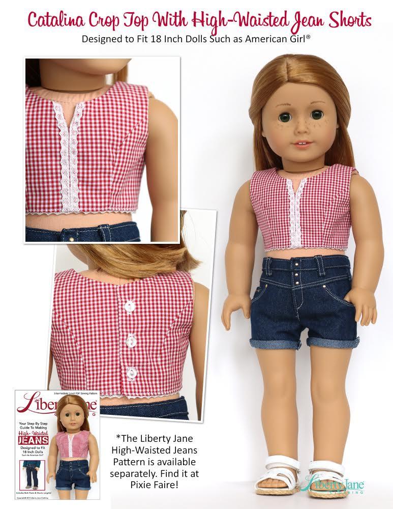 Liberty Jane 18 Inch Modern Catalina Crop Top and Dress 18” Doll Clothes Pattern Pixie Faire