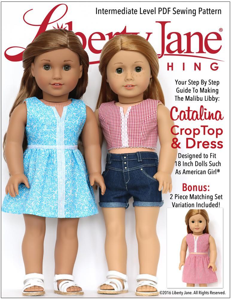 Liberty Jane 18 Inch Modern Catalina Crop Top and Dress 18” Doll Clothes Pattern Pixie Faire