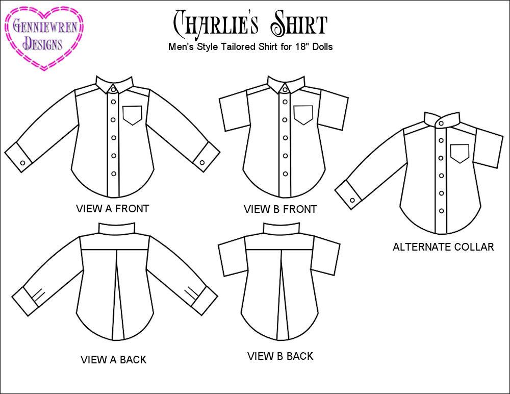 Genniewren 18 Inch Modern Charlie's Shirt 18" Doll Clothes Pattern Pixie Faire