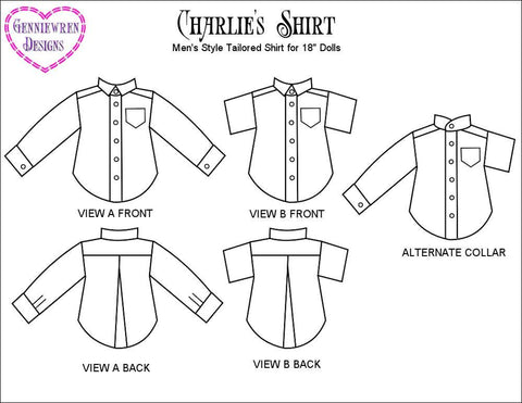 Genniewren 18 Inch Modern Charlie's Shirt 18" Doll Clothes Pattern Pixie Faire