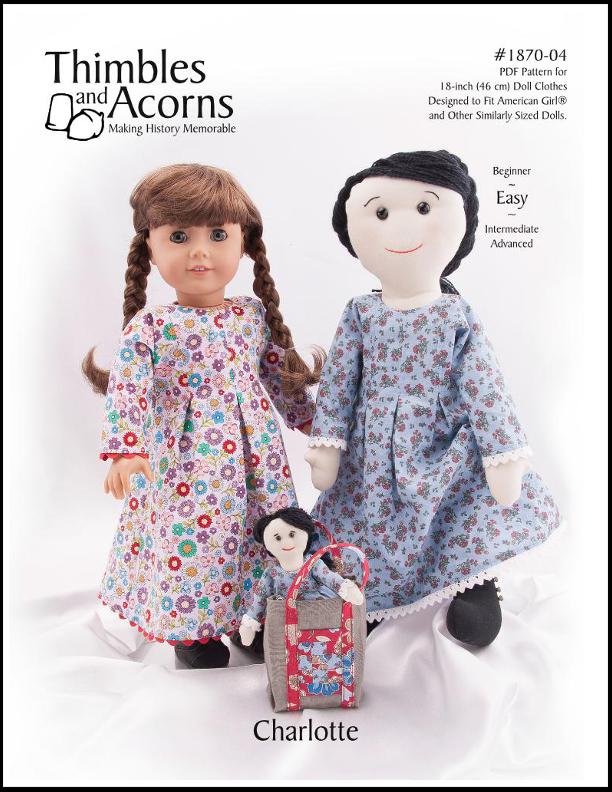Thimbles and Acorns Promo Cloth doll Charlotte 18" Cloth Doll Pattern Pixie Faire