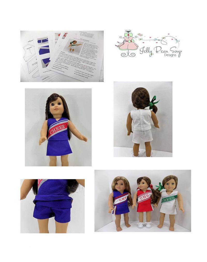 Jelly Bean Soup Designs 18 Inch Modern Cheer Outfit 18" Doll Clothes Pattern Pixie Faire