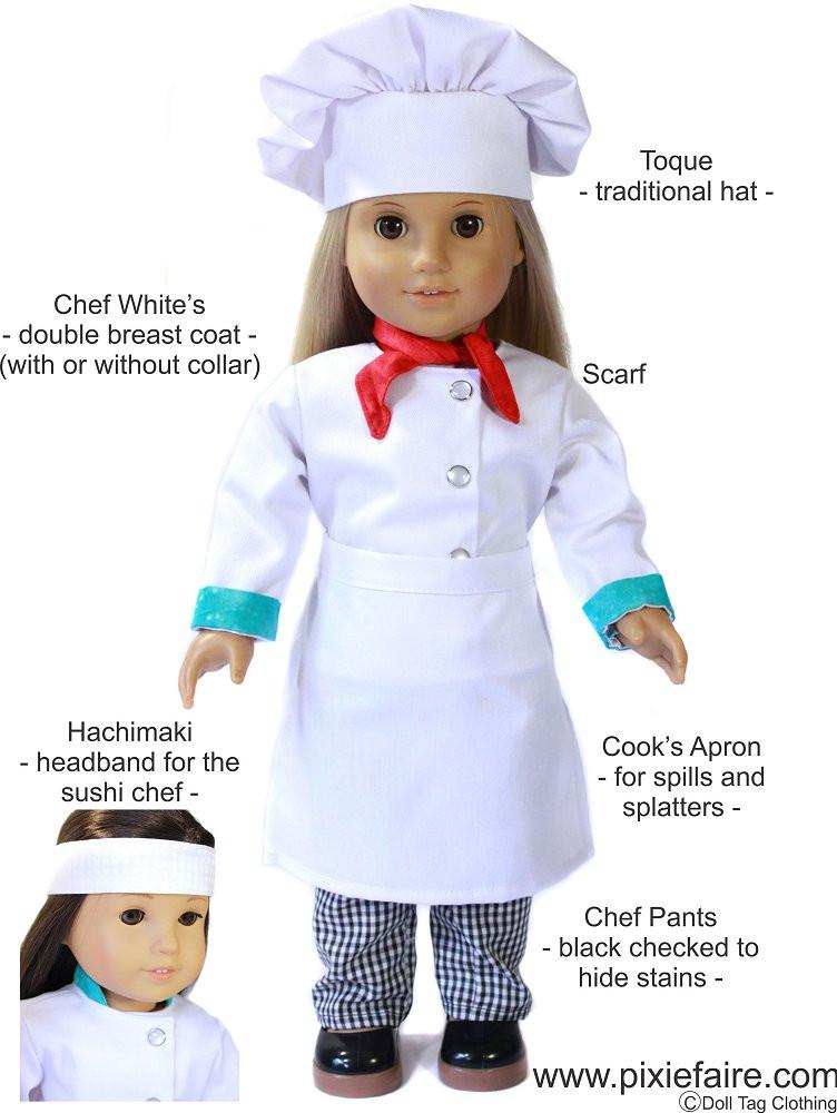 Doll Tag Clothing 18 Inch Modern Chef's Uniform 18" Doll Clothes Pixie Faire