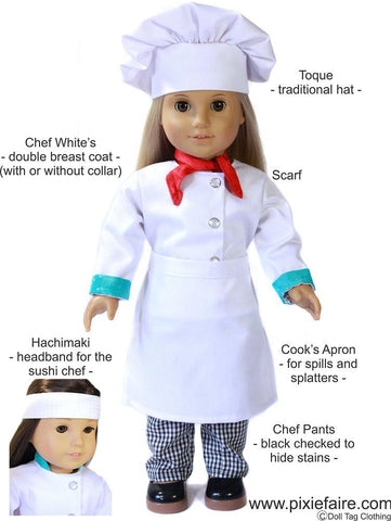 Doll Tag Clothing 18 Inch Modern Chef's Uniform 18" Doll Clothes Pixie Faire