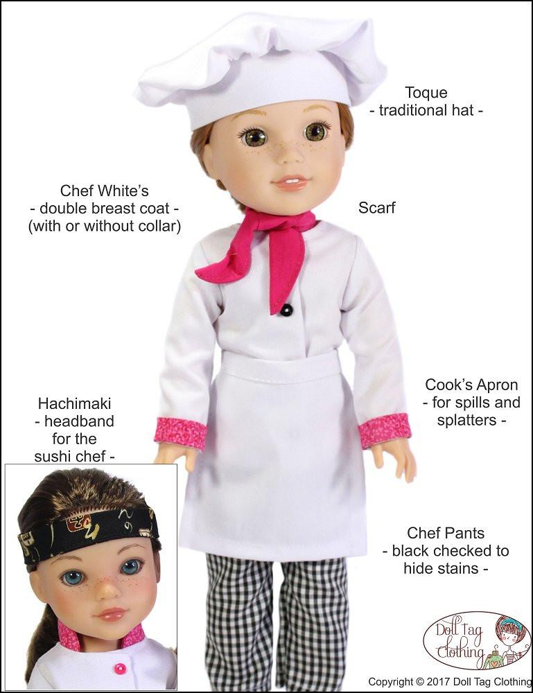 6 Piece Pastry Chef Outfit, Clothes for 18 Inch Dolls