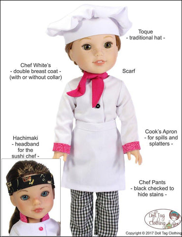 Doll Tag Clothing WellieWishers Chef Uniform Pattern for 14 to 14.5 Inch Dolls Pixie Faire