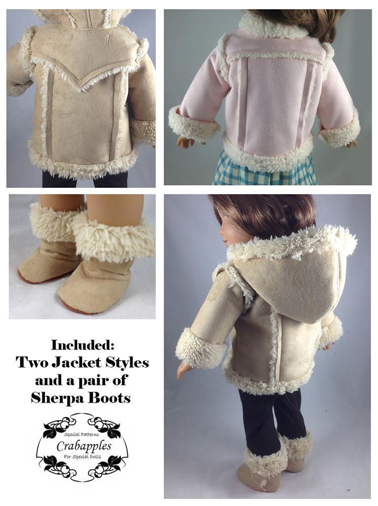 Crabapples 18 Inch Modern Chilly Day Sherpa Coat And Boots 18" Doll Clothes Pattern Pixie Faire