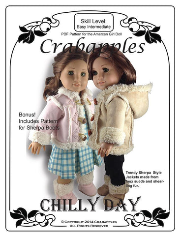 Crabapples 18 Inch Modern Chilly Day Sherpa Coat And Boots 18" Doll Clothes Pattern Pixie Faire