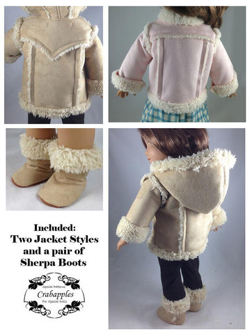 Crabapples 18 Inch Modern Chilly Day Sherpa Coat And Boots 18" Doll Clothes Pattern Pixie Faire