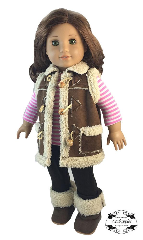 Crabapples 18 Inch Modern Chilly Morning Vest, Hat and Boot Bundle 18" Doll Clothes Pattern Pixie Faire
