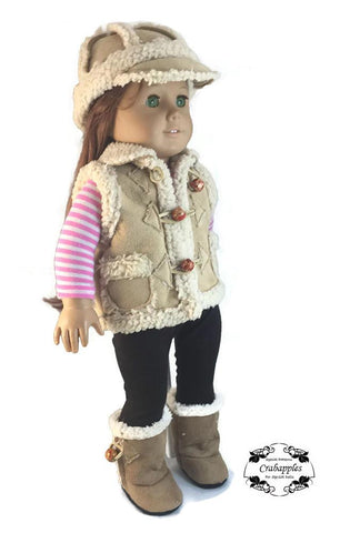 Crabapples 18 Inch Modern Chilly Morning Vest, Hat and Boot Bundle 18" Doll Clothes Pattern Pixie Faire