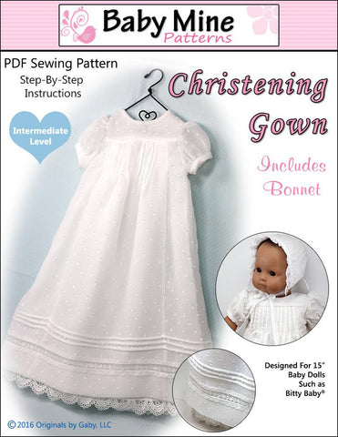 Baby Mine Bitty Baby/Twin Christening Gown 15" Baby Doll Clothes Pattern Pixie Faire
