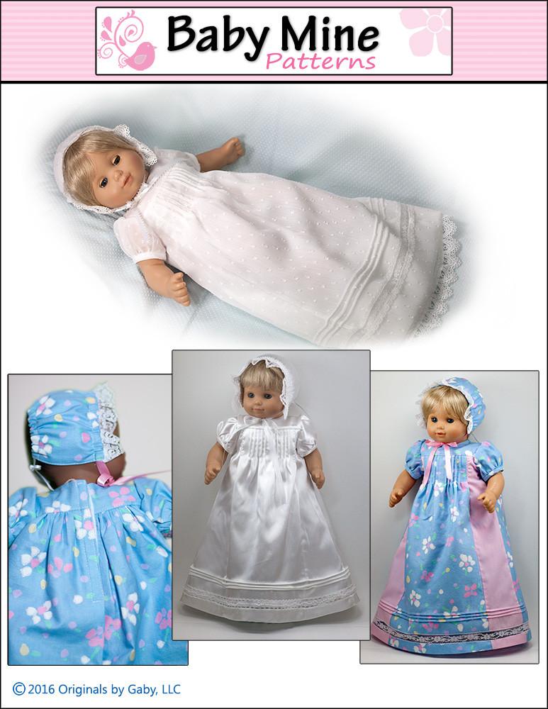 Baby Mine Bitty Baby/Twin Christening Gown 15" Baby Doll Clothes Pattern Pixie Faire