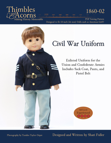 Thimbles and Acorns 18 Inch Historical 1860 Civil War Uniform 18" Doll Clothes Patterm Pixie Faire