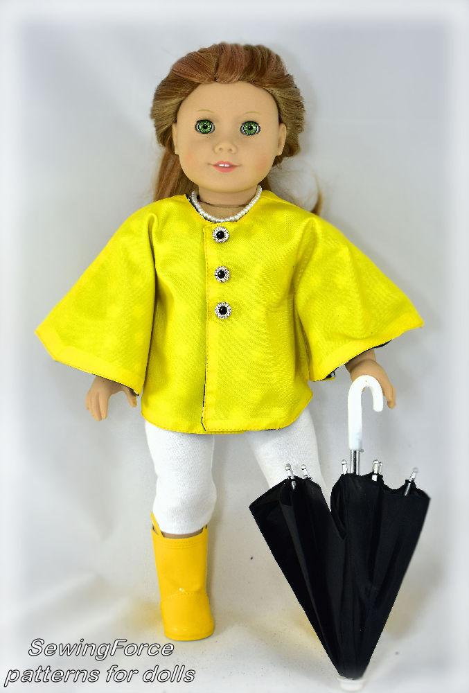 Sewing Force 18 Inch Modern Classic Rain or Winter Jacket 18" Doll Clothes Pattern Pixie Faire