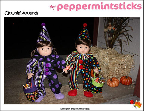 Peppermintsticks Bitty Baby/Twin Clownin' Around! 15" Baby Doll Clothes Pattern Pixie Faire