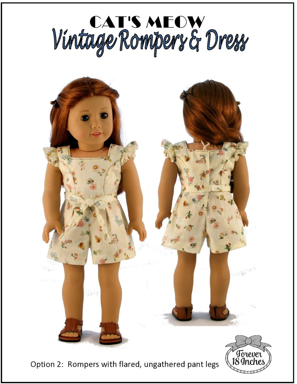 Forever 18 Inches 18 Inch Modern Cat's Meow Vintage Rompers & Dress 18" Doll Clothes Pixie Faire