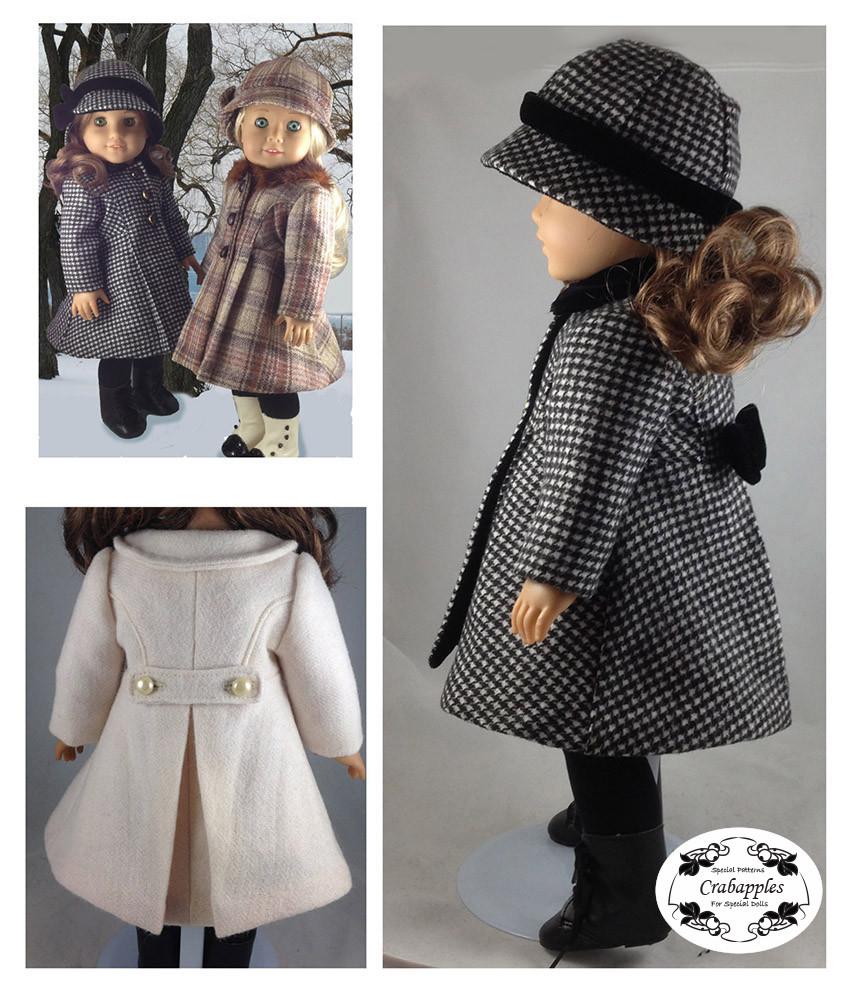 Crabapples 18 Inch Modern Classic Coat and Hat 18" Doll Clothes Pattern Pixie Faire