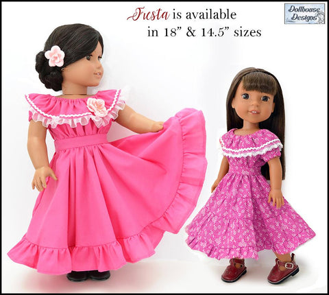 Dollhouse Designs WellieWishers Fiesta Folklorico Dress & Blouse 14-14.5" Doll Clothes Pattern Pixie Faire