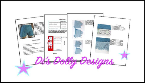 Di's Dolly Designs 18 Inch Modern Seaside Crop Pants and Shorts 18" Doll Clothes Pattern Pixie Faire