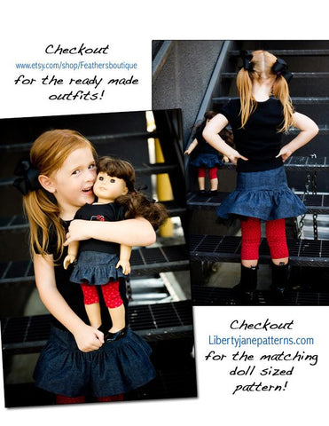 Liberty Jane 18 Inch Modern Girl and Doll Matching Skirt Pattern Bundle Pixie Faire