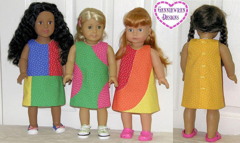 Genniewren 18 Inch Historical A-Line Color Blocked Dresses 18" Doll Clothes Pattern Pixie Faire