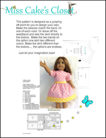Miss Cake's Closet 18 Inch Historical 1960's Contrasting Bands School Dress 18" Doll Clothes Pattern Pixie Faire