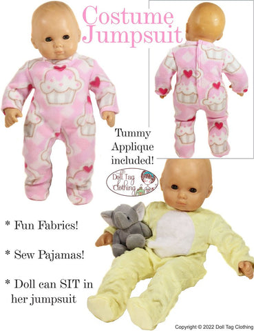 Doll Tag Clothing Bitty Baby/Twin Costume Jumpsuit Pattern for 15" Baby Dolls such as Bitty Baby Pixie Faire