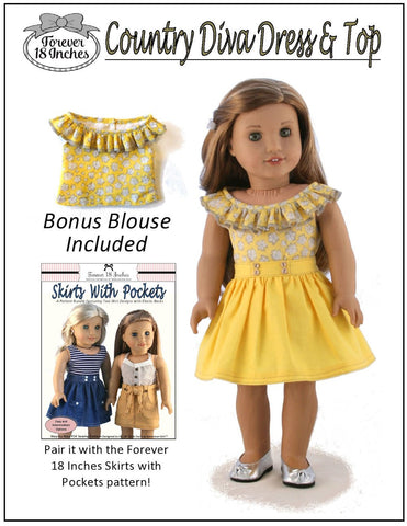 Forever 18 Inches 18 Inch Modern Country Diva Dress & Top 18" Doll Clothes Pattern Pixie Faire