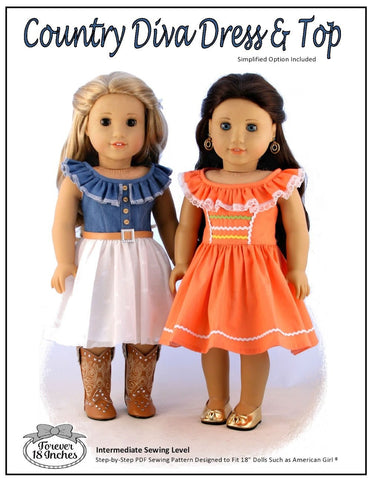 Forever 18 Inches 18 Inch Modern Country Diva Dress & Top 18" Doll Clothes Pattern Pixie Faire