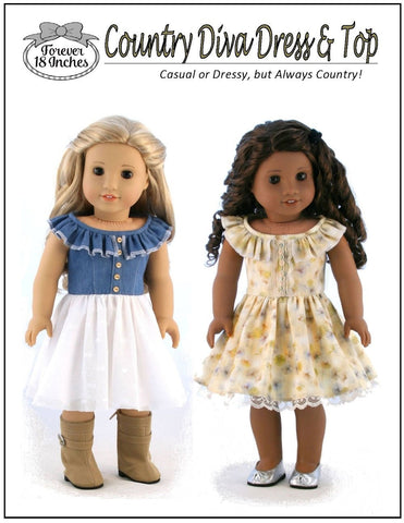 Forever 18 Inches 18 Inch Modern Country Diva Dress & Top 18" Doll Clothes Pattern Pixie Faire