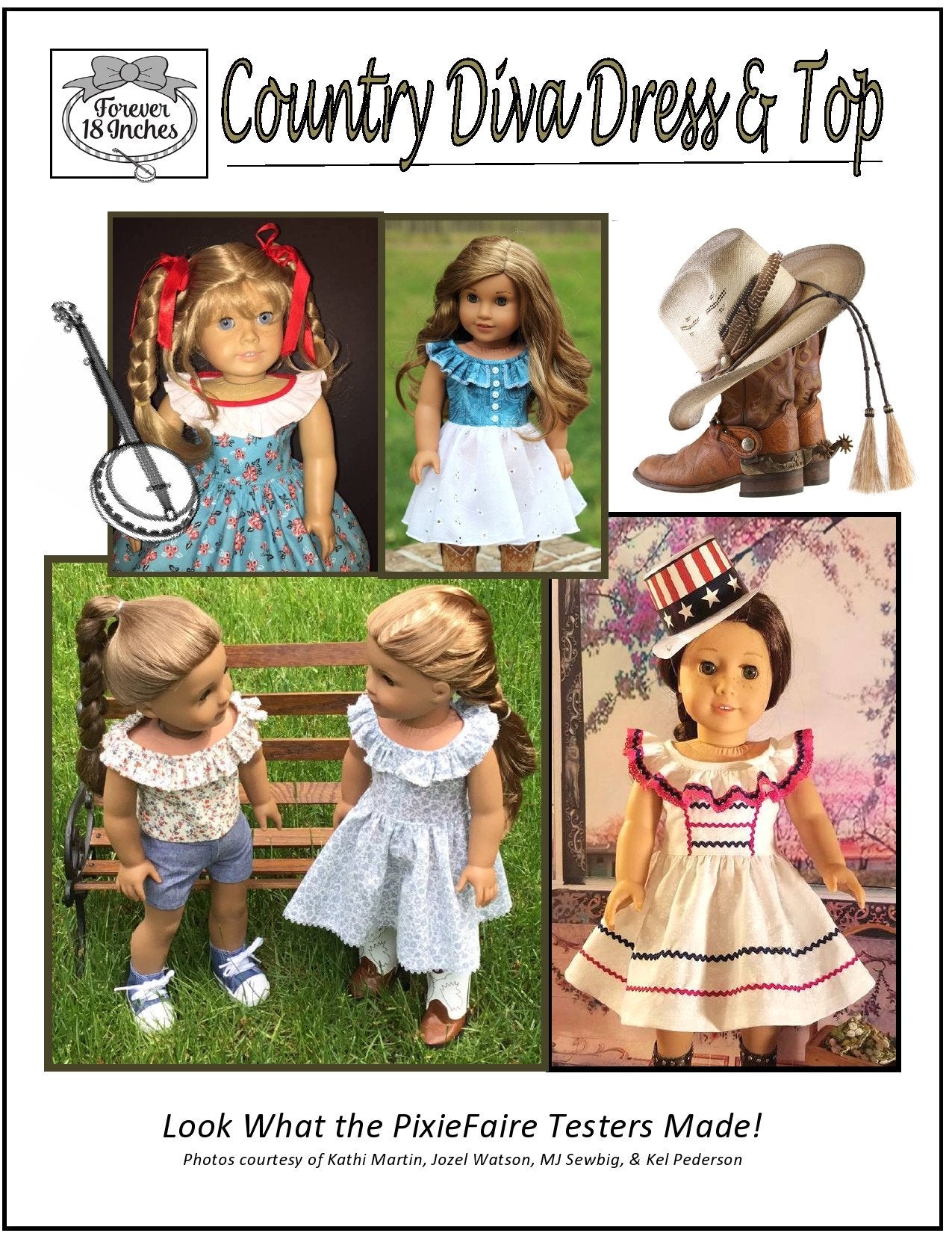 Forever 18 Inches 18 Inch Modern Country Diva Dress & Top 18" Doll Clothes Pattern Pixie Faire
