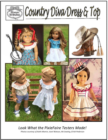 Forever 18 Inches 18 Inch Modern Country Diva Dress & Top 18" Doll Clothes Pattern Pixie Faire
