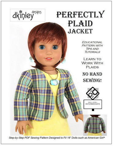 Dkinley Designs 18 Inch Modern Perfectly Plaid Jacket 18" Doll Clothes Pattern Pixie Faire