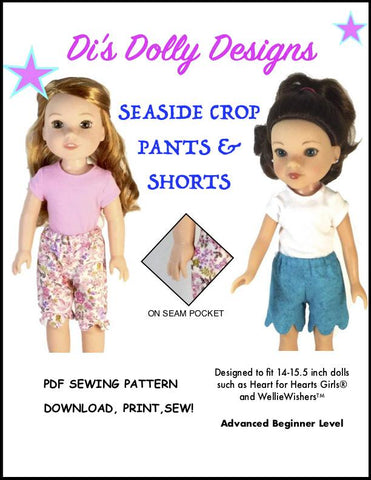 Di's Dolly Designs WellieWishers Seaside Crop Pants & Shorts 14-14.5" Doll Clothes Pattern Pixie Faire