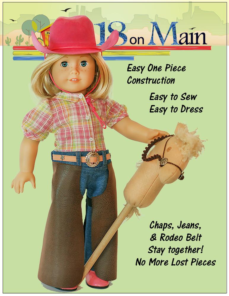 18 On Main Cowgirl Ranch Chaps Doll Clothes Pattern 18 inch dolls suach as American Girl® 18-on-main-cowgirl-ranch-chaps-doll-clothes-pattern-18-inch-dolls-suach-as-american-girl