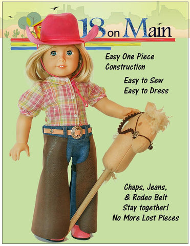 18 On Main 18 Inch Modern Cowgirl Ranch Chaps 18" Doll Clothes Pattern Pixie Faire