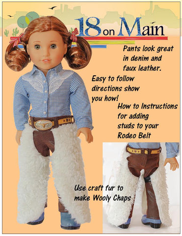 18 On Main 18 Inch Modern Cowgirl Ranch Chaps 18" Doll Clothes Pattern Pixie Faire