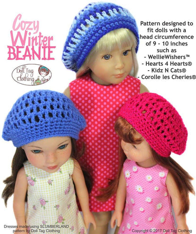 Doll Tag Clothing WellieWishers FREE Cozy Winter Beanie Crochet Pattern for 13 to 16 inch Dolls Pixie Faire