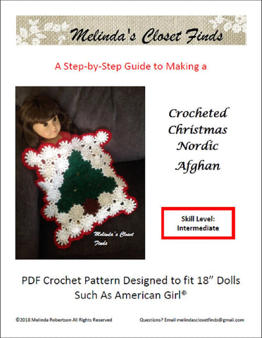 Melinda's Closet Finds Quilt Crocheted Christmas Nordic Afghan 18" Doll Crochet Pattern Pixie Faire