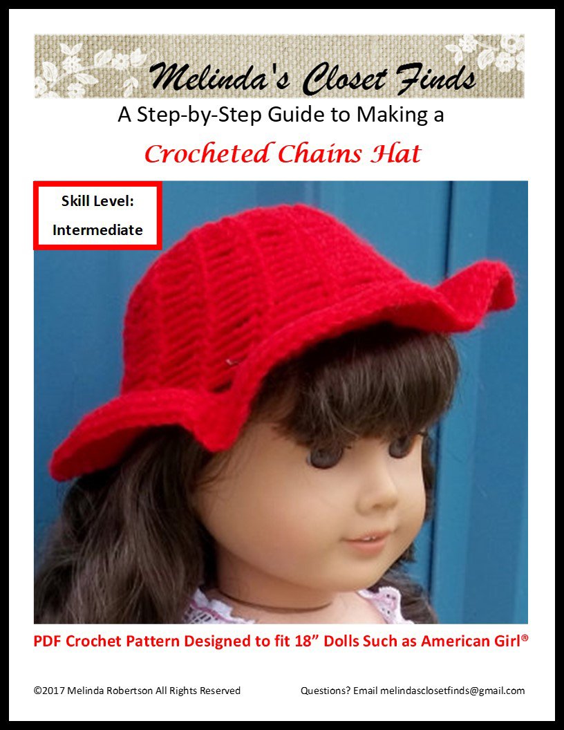 Melinda's Closet Finds Crochet Crocheted Chains Hat 18" Doll Crochet Pattern Pixie Faire